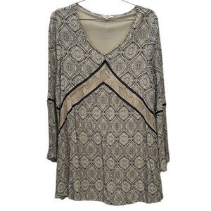 Entro blue and Cream Patterned mini dress with V-neck size medium